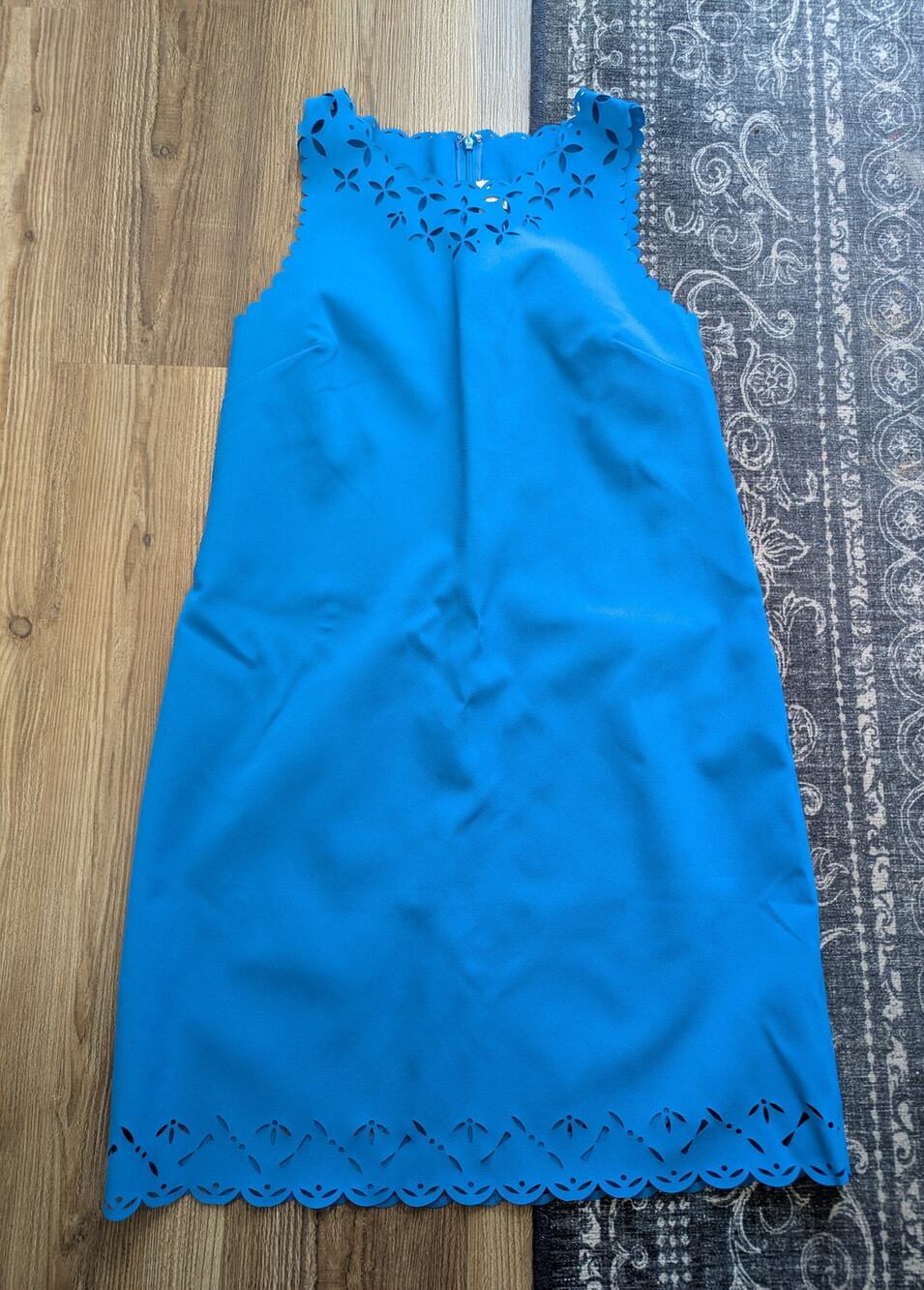 NWT J. Crew Laser Cut Eyelet Scalloped Shift Dress Blue Size 10